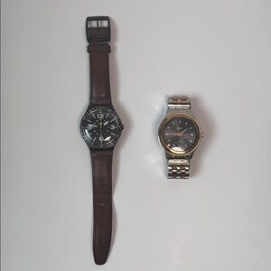 SWATCH WATCH 2 Piece Bundle Brown Leather Strap‎ Special Unit - Irony Automatico